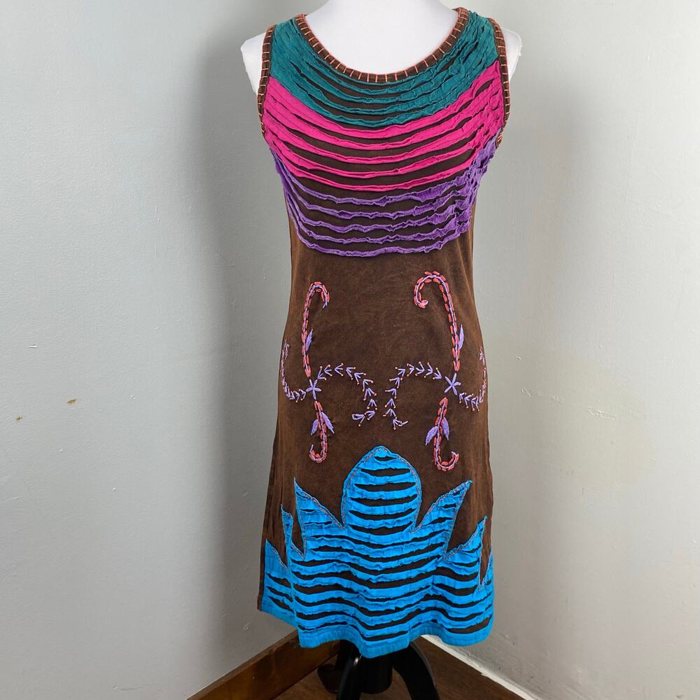 KPC Boho Multicolored Razor Cut Handcrafted Embroidered Bodycon Dress XXL